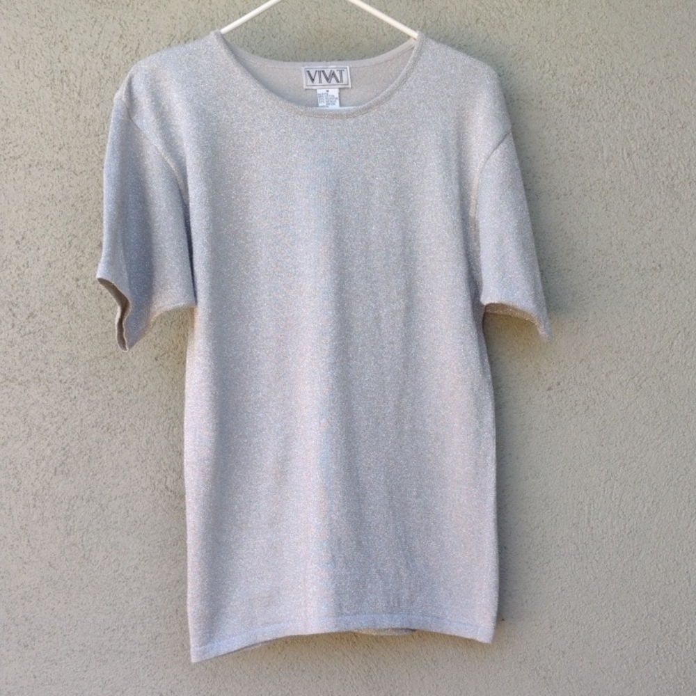Vintage Vivat Silver Metallic Short Sleeve T-shirt Sweater Top M